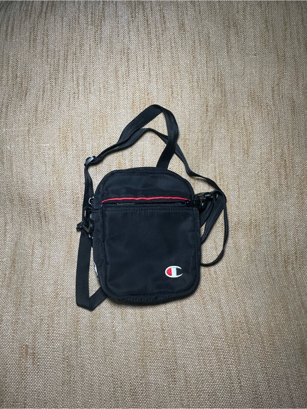 Champion Black Mini Crossbody with Red Zip Detail